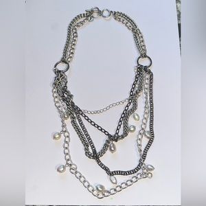 Stella & Dot  silver tone necklace with genuine pearls